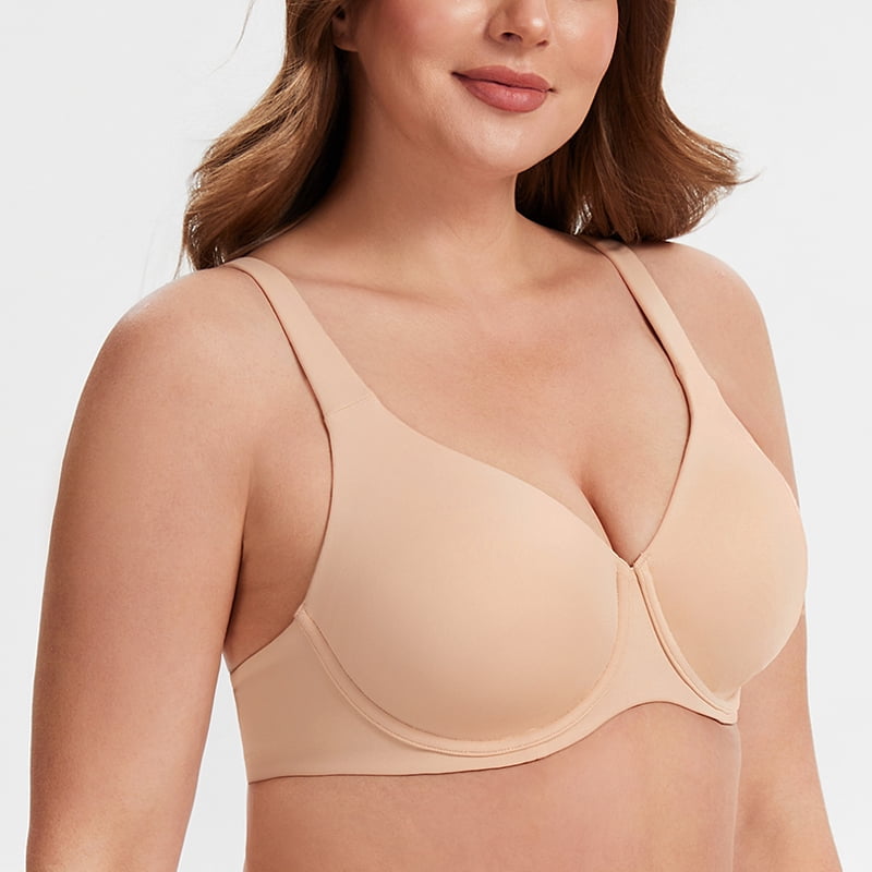 MELENECA Women's Plus Size Minimizer Underwire Full Coverage Unlined Seamless Cup Bras Beige 38F