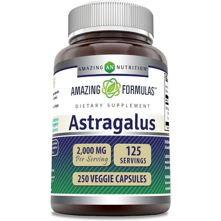 Amazing Formulas Astragalus 2000 mg Per Serving 250 Capsules Supplement | Made From Pure Astragalus Membranaceus Plant Root Extract | Non-GMO | Gluten Free
