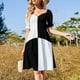 thumbnail image 4 of Vestido de manga corta a cuadros en blanco y negro, vestido de fiesta, vestidos elegantes, tallas grandes, vestidos de mujer, vestido, 4 of 7