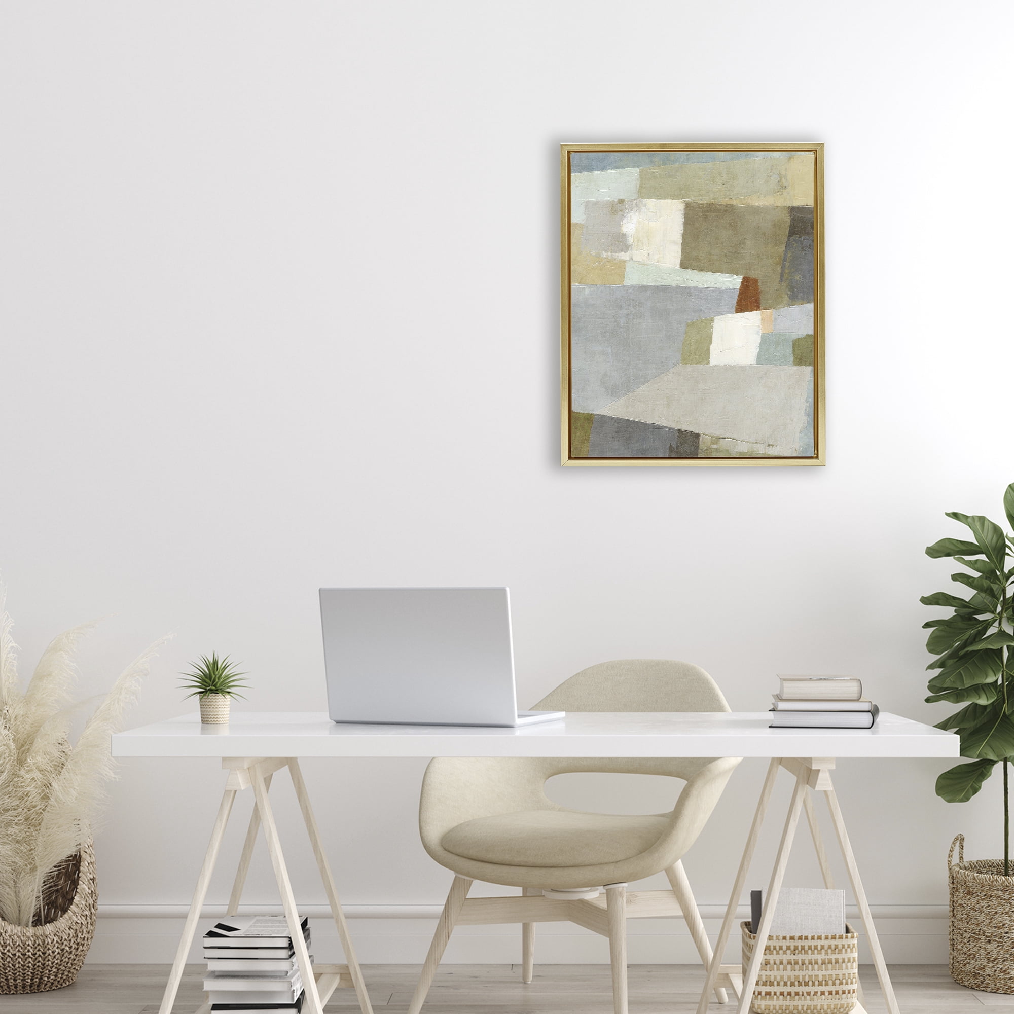 Stupell Industries Causeway Neutral Geometrics Gold Framed Floater Canvas Wall Art, design by Suzanne Nicoll