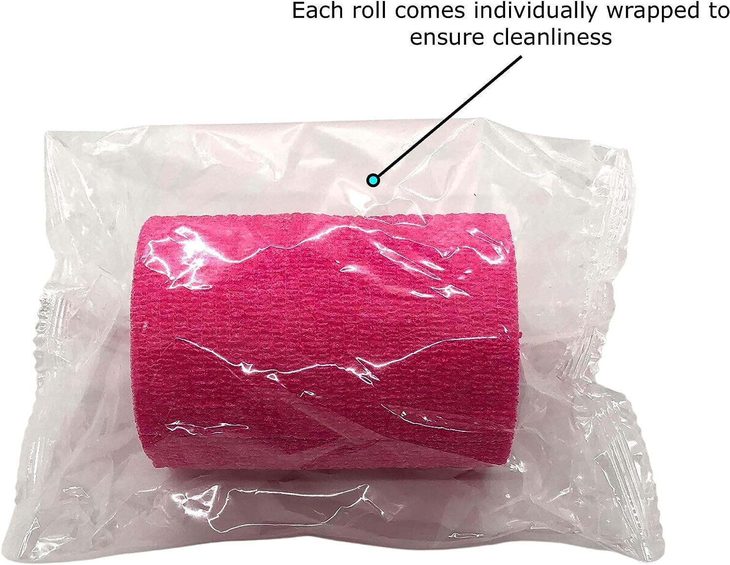 Endure Cohesive Bandage Wrap, Self Adherent Wrap 3 inch x 5 yd, Adhesive Flexible Breathable First Aid Gauze, Stretchable and Ideal for Athletic Use, Box of 12, Neon Pink