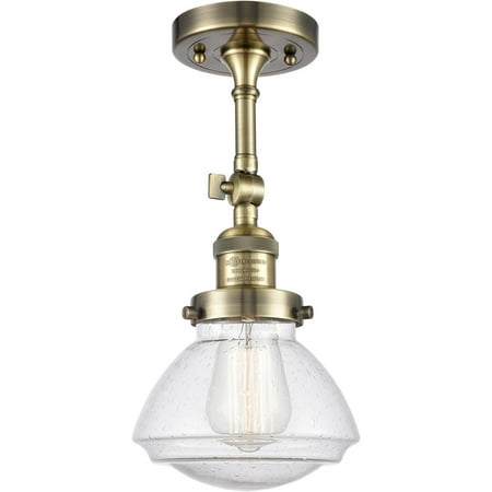 

Antique Brass Tone Semi Flush 7 Wide Steel/Cast Brass/Glass Medium Base LED 1 Light Fixture