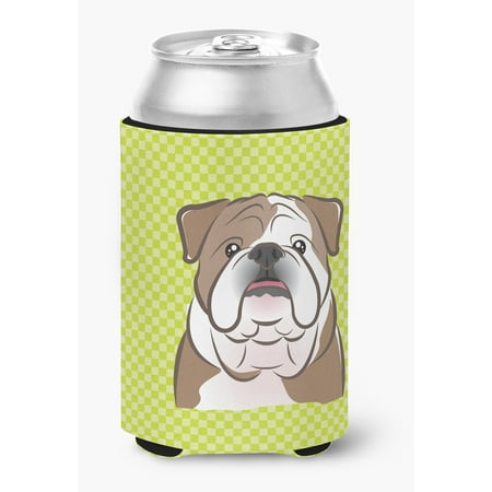 

Checkerboard Lime Green English Bulldog Can or Bottle Hugger