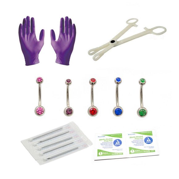 Professional Piercing Kit 13 Pcs Surgical Steel Belly Button Ring 14g