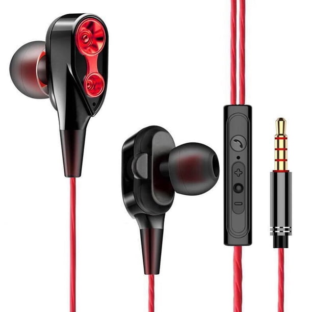 Auriculares de música de 35 mm Auriculares con cable para deportes en la oreja de graves profundos con micrófono rojo JShteea El nuevo