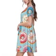 thumbnail image 2 of Fotbe Colorful Donut Vestido Largo de Moda para Mujer, Vestido Tipo Camiseta con Manga Corta y Estilo Casual a Rayas y Bloques de Color, 2 of 6