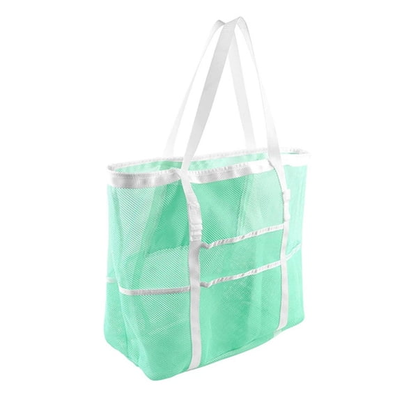 Beach Bag with Mini Pocket Beach Tote Bags Swimming Pool Foldable Mesh Bags Green