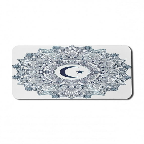 Moon Computer Mouse Pad, Eastern Design Celebration Vintage Circle Pattern, Rectangle Non-Slip Rubber Mousepad X-Large, 35" x 15" Gaming Size, Dark Blue White Teal, by Ambesonne