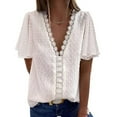 thumbnail image 4 of Scyoekwg Trendy Tops for Women,Summer Short Sleeve Womens Tops Cute Tops Casual Plus Size Loose Crochet Lace Trim V-Neck Basic Tees Solid Color Graphic Short Sleeve Shirts Tops White XXL(12), 4 of 8