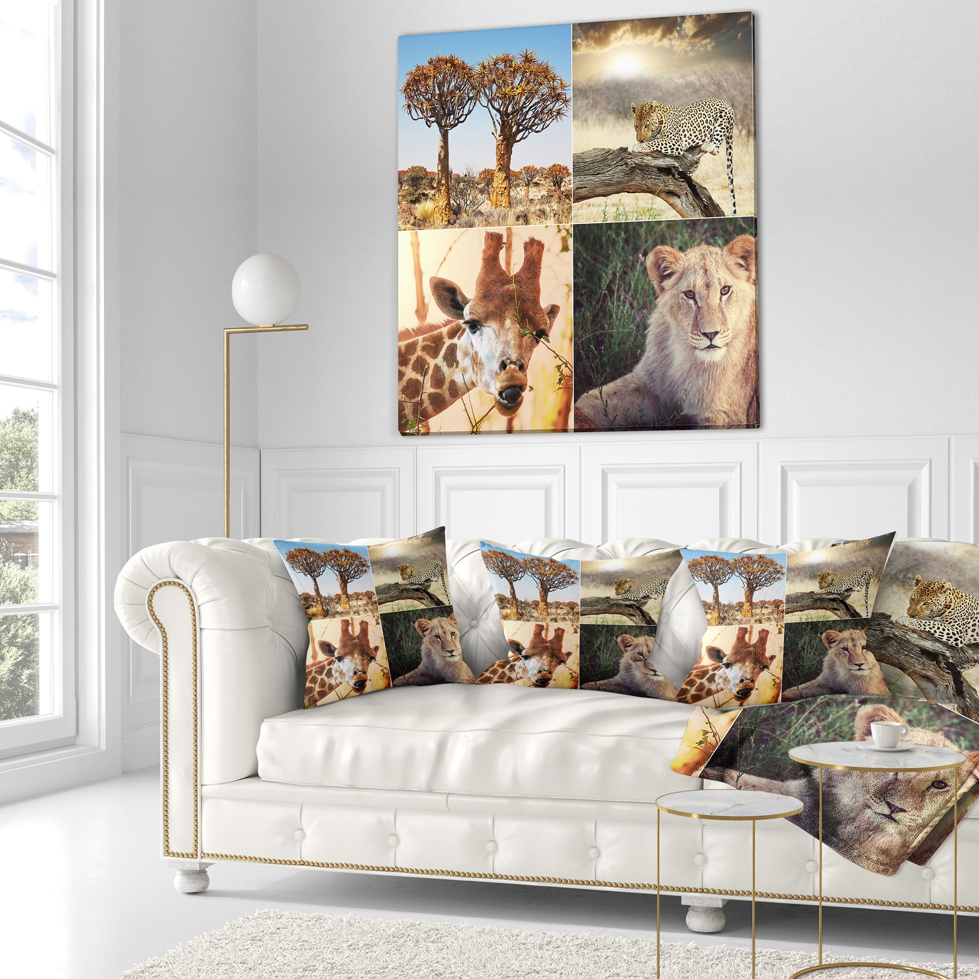 Designart African Safari Wildlife Collage - African Landscape Printed Throw Pillow - 18x18