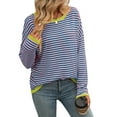 thumbnail image 2 of SHIBEVER Sweaters for Women Long Sleeve Tops Casual Crewneck Striped Color Block Shirts Lightweight Pullover Sweater Tops Dressy Fall Winter Knitted Sweatshirts Tunic Tops, 2 of 6