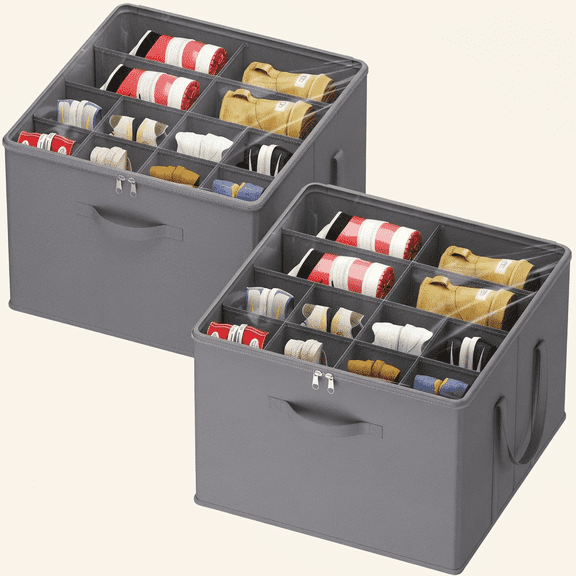 Norcho Shoe Storage Organizer for Closet, Fabric Shoe Boxes with Clear Lids, Foldable Bins for Boots, Heels, and Sneakers, 2-Pack, Gray, Back to School