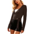 thumbnail image 3 of AKOEE Yoga Tops for Women Long Sleeve Wrap Tie Workout Tee Shirts Casual Soft Slim Fitted Pilates Gym Clothes (XL, Brown), 3 of 6
