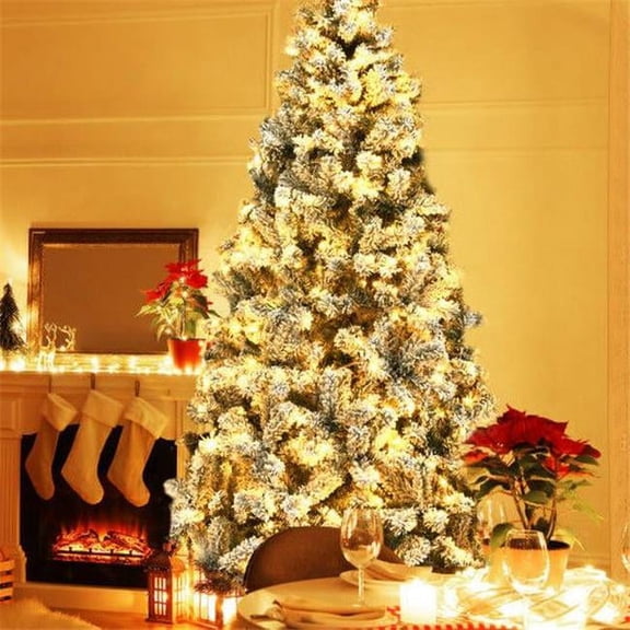 OnlineGymShop CB24186 7.5 ft. Christmas Tree with Pre-Lit Snow Flocked