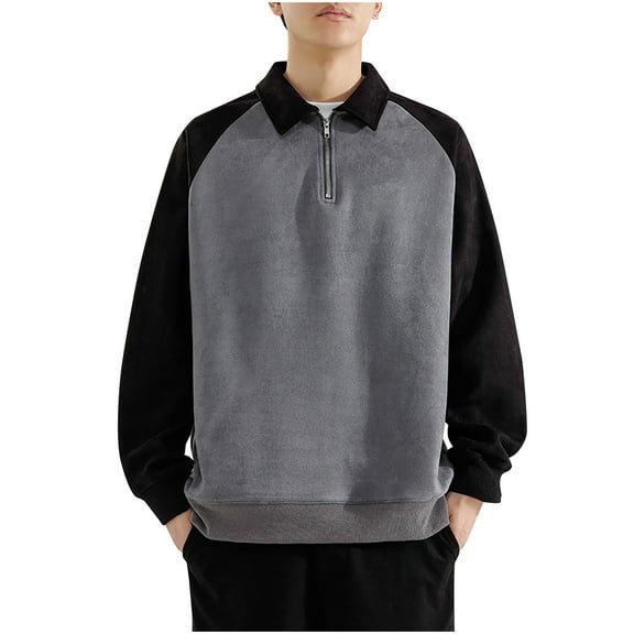 YLSDY Raglan Suede Sweatshirts for Men Color Block Loose 1/4 Zipper Lapel Casual Long Sleeve Pullover Workout Tops Black L