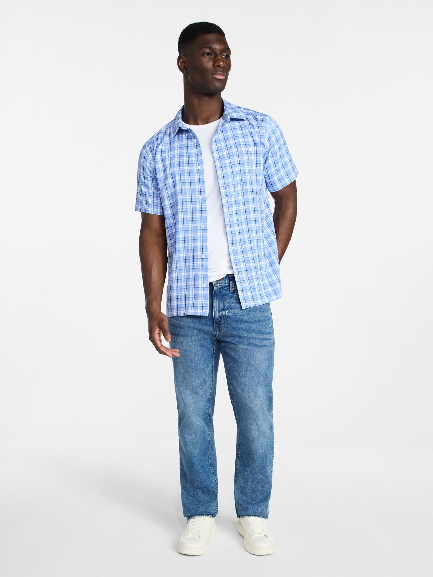 George Men's & Big Men's Regular Fit Microfiber Button-Up Shirt with Short Sleeves, Sizes XS-5XL