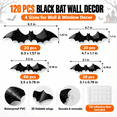 Stickerss Bat 120-Piece Halloween 3D Bat Wall Stickers, 4 Sizes, Waterproof Reusable ...