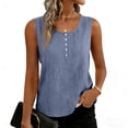 thumbnail image 6 of Lumtrix Cotton Linen Tank Tops For Women Casual Cute Gauze Button Down Crewneck Sleeveless Summer Shirts Loose Lightweight Vests 2026 Light Blue XL, 6 of 6