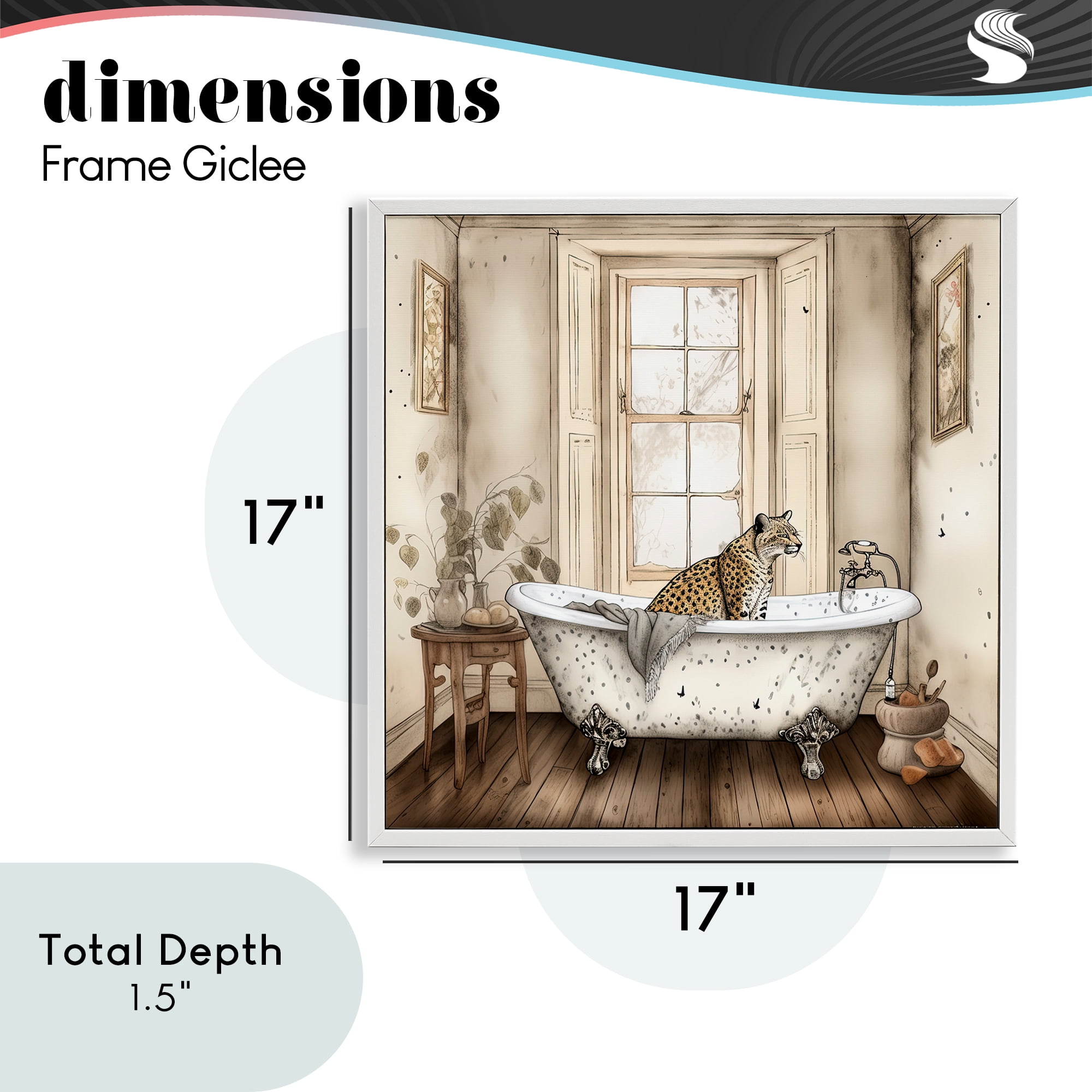 Neutral Leopard Bathtime White Framed Giclee Art, design by Sasha