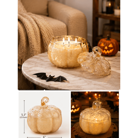 Xdegoge Pumpkin Shaped Candles Scented Scented Glass Pumpkin Candle with Lid Halloween candles Fall Decoration