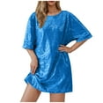 thumbnail image 2 of Sevevn Women's Fashion Short Sleeve Round-Neck Knee-High Dress Sequin Dress Blue S Gift for Adults, 2 of 8