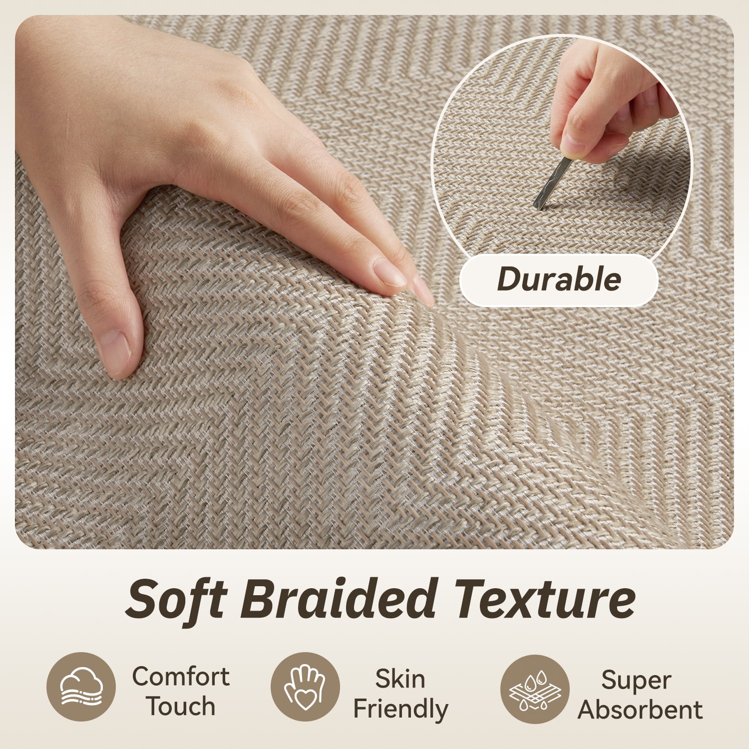 FEELHOME Door Mats for Inside 36"x59" Non Slip Rubber Welcome Mat for Inside Low-Profile Dirt Trapper Indoor Door Mats for Entryway Absorbent Washable Entry Rug Floor Mats Modern Herringbone Beige