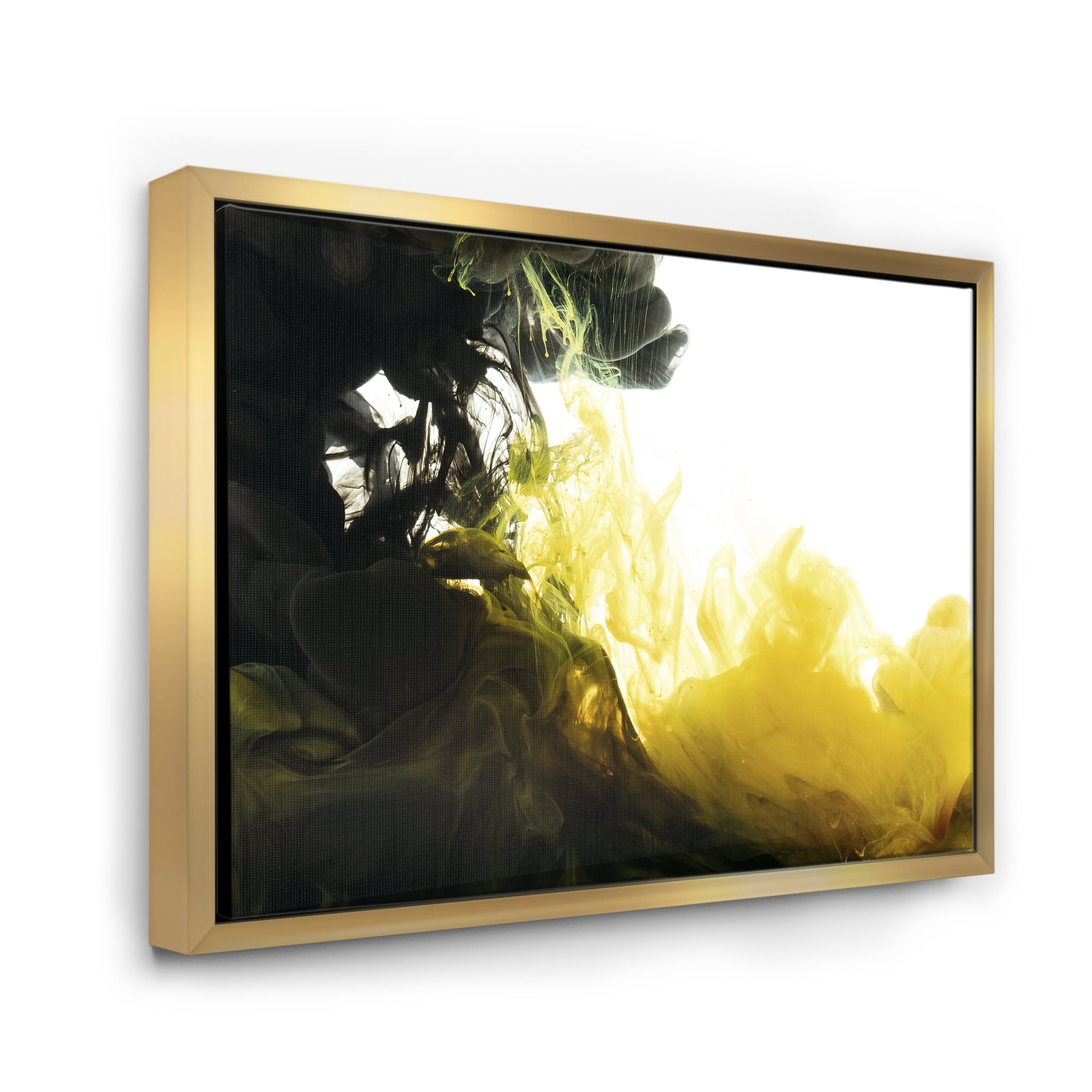 Designart 'Abstract Of Yellow Meeting Black' Modern Framed Canvas Wall Art Print