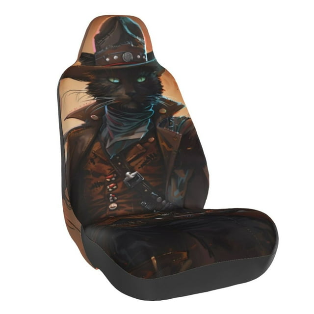 Wukai Steampunk Cowboy Cat Full Set Car Seat Covers with Soft Padding Universal Auto Front Seats Protector and Cushion Mat