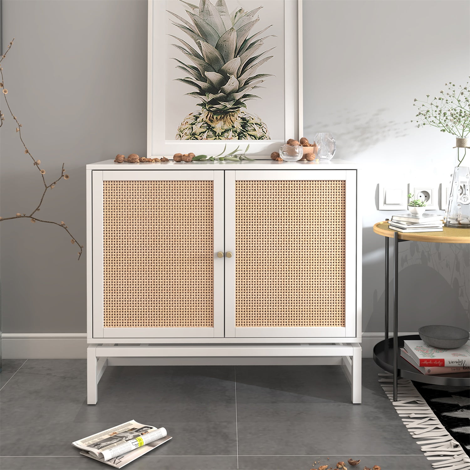 Kadyn Floor Storage Cabinet, Particle Board Storage Cabinet with 2 doors and 1 Adjustable Inner Shelves, Mid-Century Sideboard Buffet Cabinet for Hallway, White Kadyn Floor Storage Cabinet, Particle Board Storage Cabinet with 2 doors and 1 Adjustable Inner Shelves, Mid-Century Sideboard Buffet Cabinet for Hallway, White