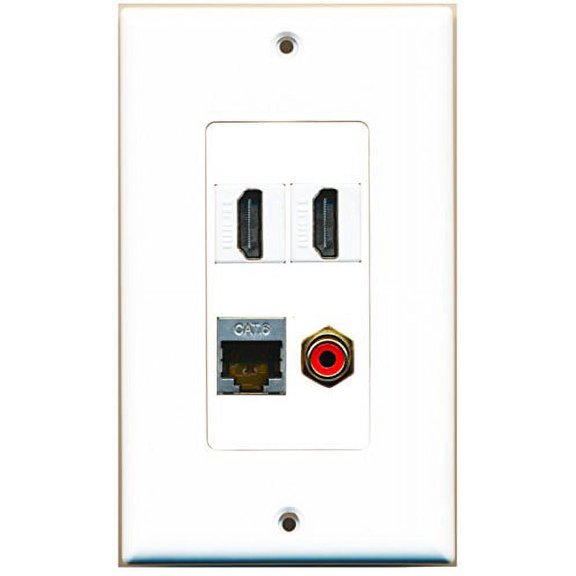 RiteAV - 2 Port HDMI 1 Port RCA Red 1 Port Shielded Cat6 Ethernet Wall Plate Decorative