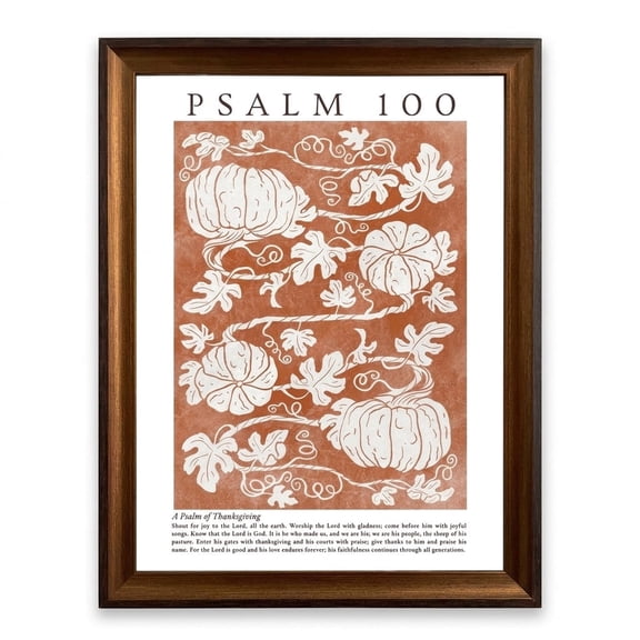 PORMIPONE Psalm 100 Wall Art 16x24 inch Terracotta Pumpkin Thanksgiving Framed Canvas Decor for Living Room