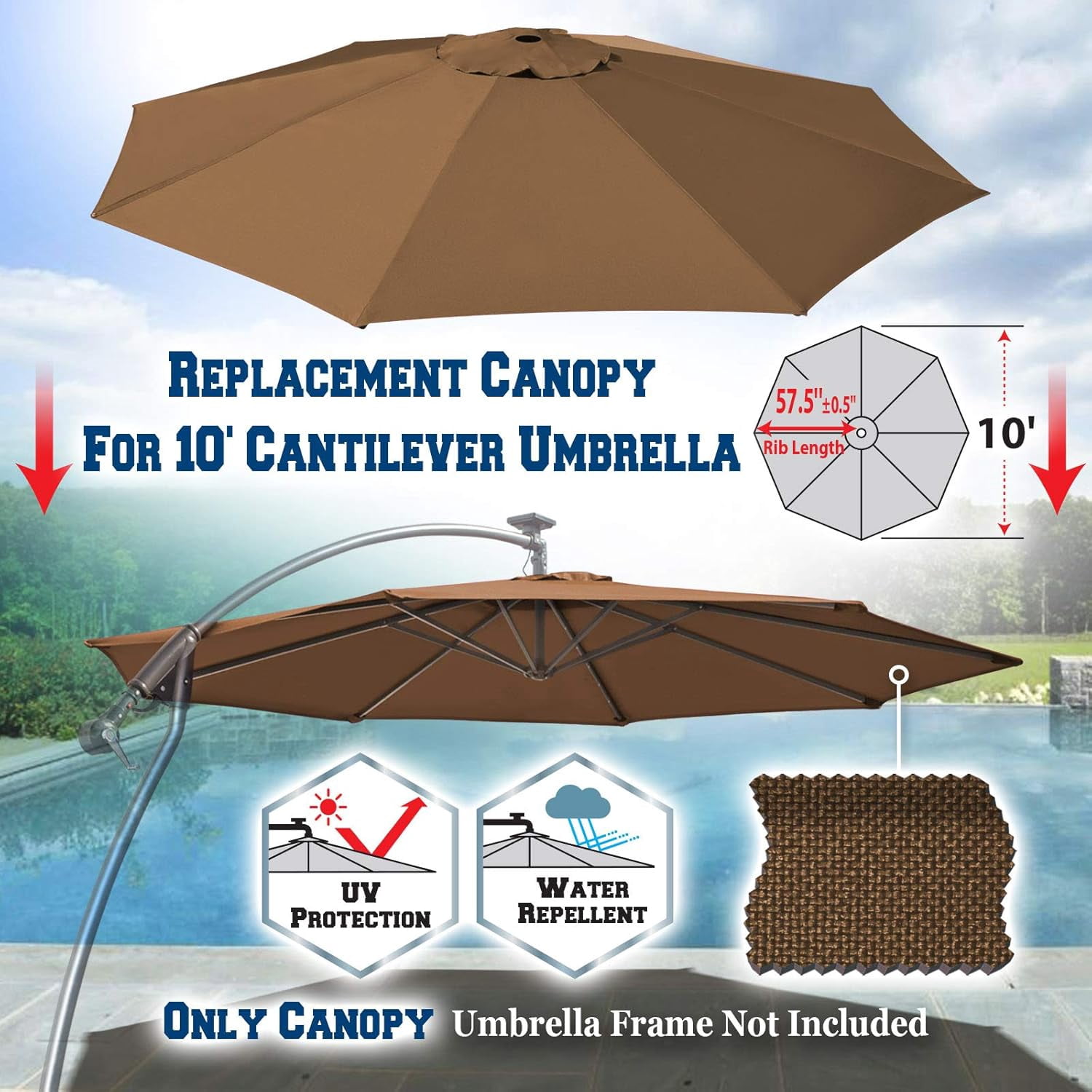 Replacement Canopy Cover for 10' Cantilever Patio Umbrella Offest Parasol Top Cover (Green)