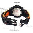 thumbnail image 2 of (Naranja Negro) Reloj de pulsera de supervivencia al aire libre 6 en 1, pulsera impermeable para deportes de emergencia, herramientas de primeros auxilios con paracaídas, brújula, termómetro, silbat, 2 of 5