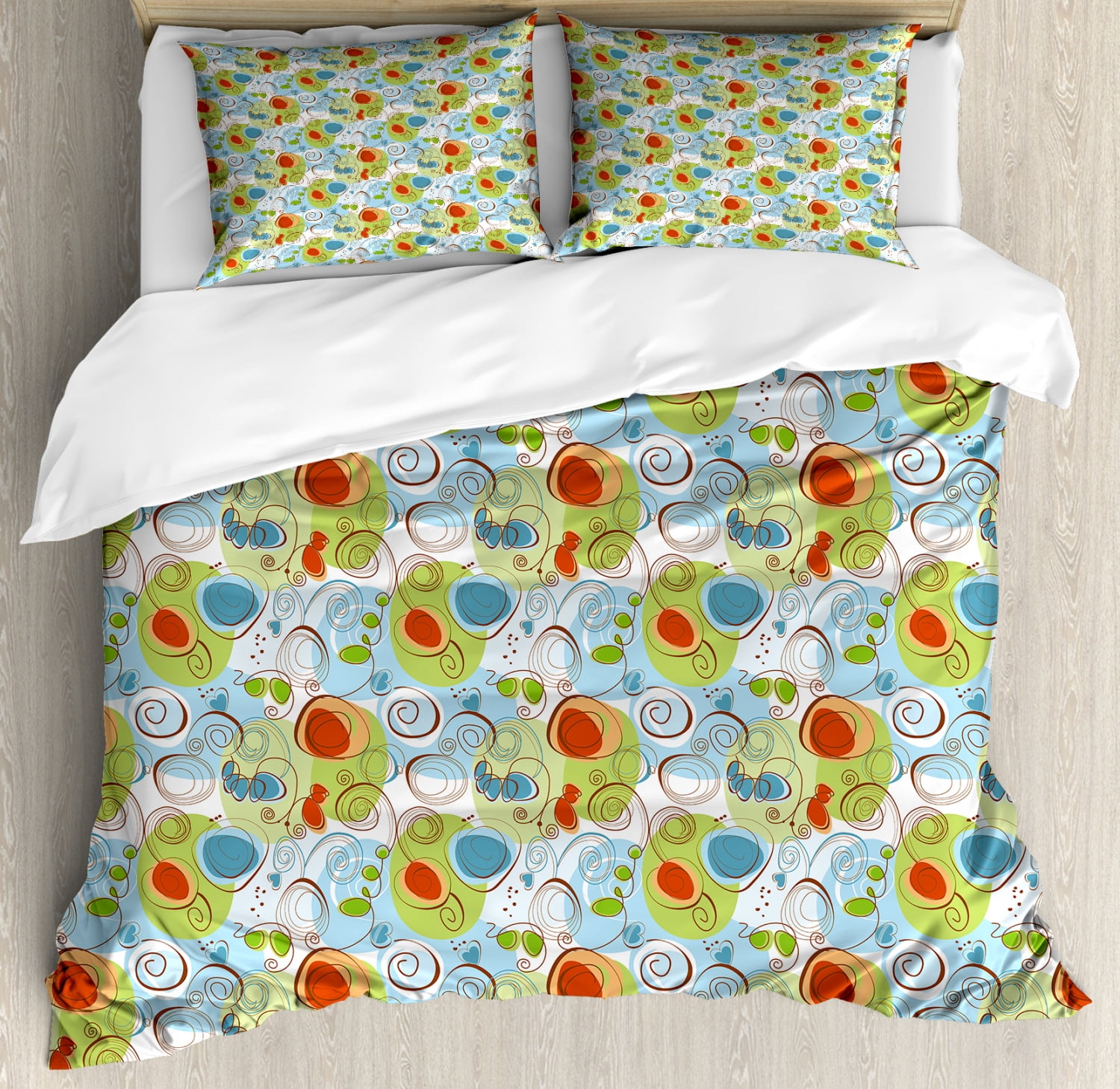 Funky Queen Size Duvet Cover Set, Whimsical Fun Pattern with Random