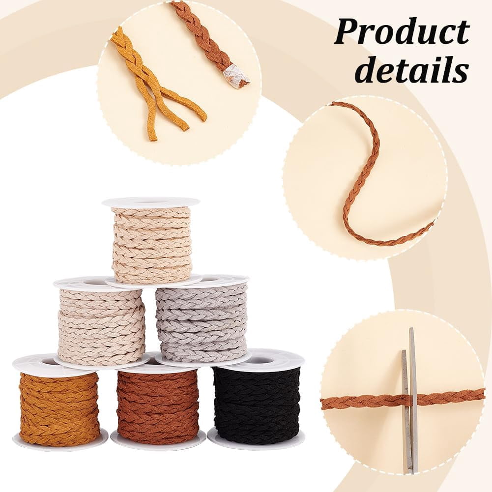 32.8 Yards 6 Colors 3-ply Faux Suede Cord 5.5mm Leather Ribbon Strip Leather String Cords Lace Rope Trim Beading String Cord for Jewelry Necklace Bracelet Making Earthtone