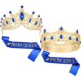 thumbnail image 1 of wonima44 4 Pcs Prom King and Queen Crowns and Sashes Set Graduation Prom King and Queen Tiara Sash for 80's Prom Party Favors(Blue), 1 of 1