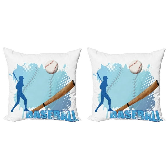 Ambesonne Sports Throw Pillow Cover 2 Pack, Baseball Sport Cartoon, 18", Blue and White