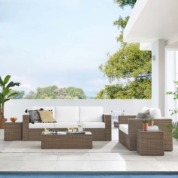 Modway Convene 5-Piece Outdoor Patio Furniture Set in Cappuccino White