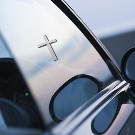 Metal_Christian Cross Sticker,2.51.8in 3D_Jesus_ Auto Emblem Badge Decal,Self-Adhesive Scratch Covering Zinc Alloy 3D Cross Stickers, for Car Body Fender Tail,Silver