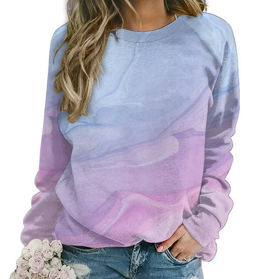 Colorful Marble Pattern Women's Floral Printed Sweatshirt Long Sleeve Crewneck Casual Loose Vintage Graphic Pullover Tops