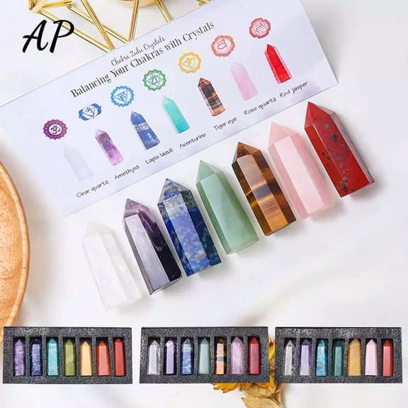 GKNET Natural Quartz Crystal Obelisk Healing Mineral Point Wand Gemstone A Gift Set-default