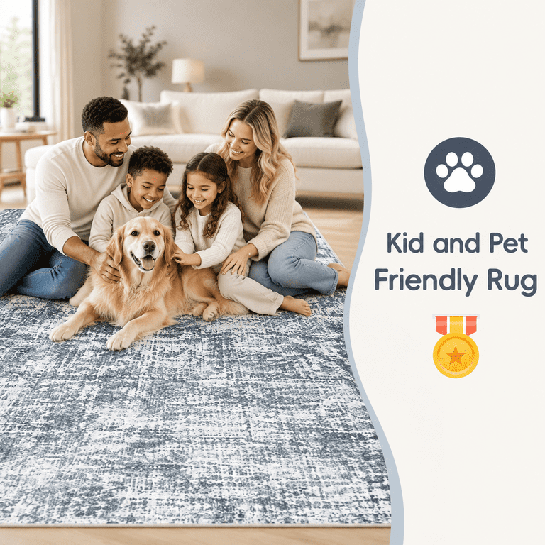 8x10 Area Rug For Living Room Bedroom: Non-slip Modern Light Slate Blue ...