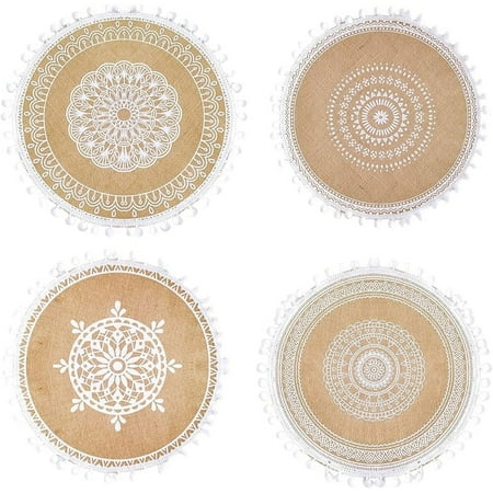 

Kukuzhu Bohemia Coasters for Drinks 14.9 Dinner Plate Coasters Set of 4 for Tabletop Protection Handmade Luxurious Home Decor Housewarming Gift