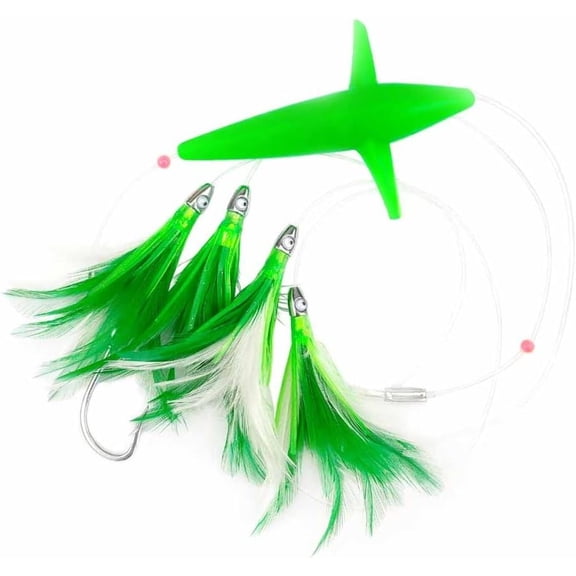 Bilot Chain Teaser Salwater Fishing Trolling Lures, Lead Head Feather with Rigged Hook 7/0 for Marlin Bluefin Tuna Lures Dolphin Durado Wahoo Big Game Saltwater Fishing Mahi Mahi Lures