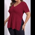 thumbnail image 4 of Blusas de Talla Grande para Mujer, Informales, con Cuello en V, Corta y Dobladillo Dividido, para Verano. Rojo 4XL, 4 of 8