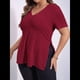 thumbnail image 4 of Blusas de Talla Grande para Mujer, Informales, con Cuello en V, Corta y Dobladillo Dividido, para Verano. Rojo XXL, 4 of 8