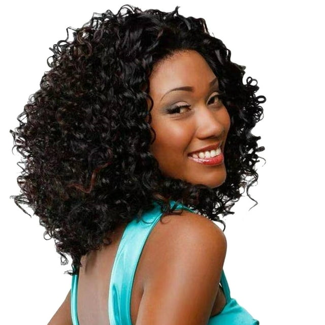 African Black Short Curly Synthetic Wig With Natural Side Part For Women