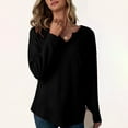thumbnail image 6 of BXINGOHAI Women's V Neck Waffle Knit Henley Tops Casual Long Sleeve Pullover Sweater Blouses Black,XL, 6 of 7