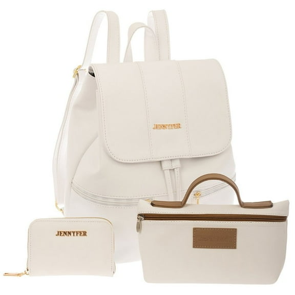 Set Bolsa Backpack Cartera y Cosmetiquera Jennyfer 8472-6PAQ Blanco