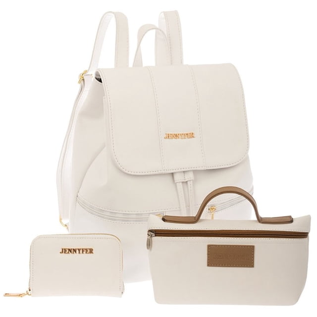 Set Bolsa Backpack Cartera y Cosmetiquera Jennyfer 8472-6PAQ Blanco